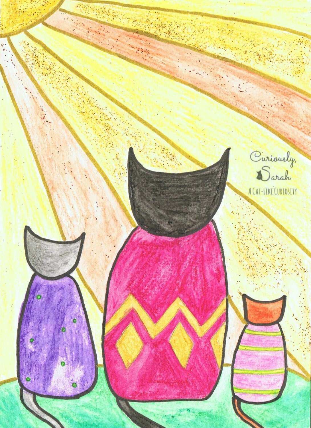 Here comes the sun little kitty art print - ACatLikeCuriosity