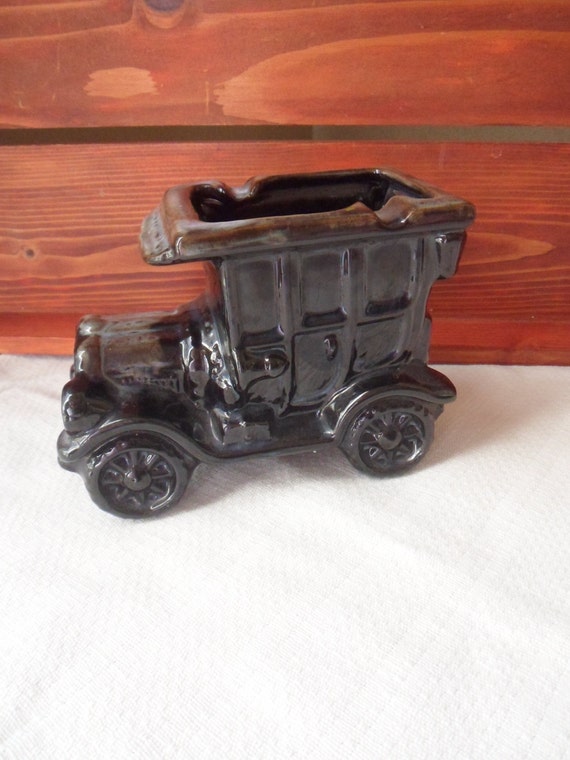 Antique Car Ashtray Brown Drip Pottery Novelty by MountainThyme1