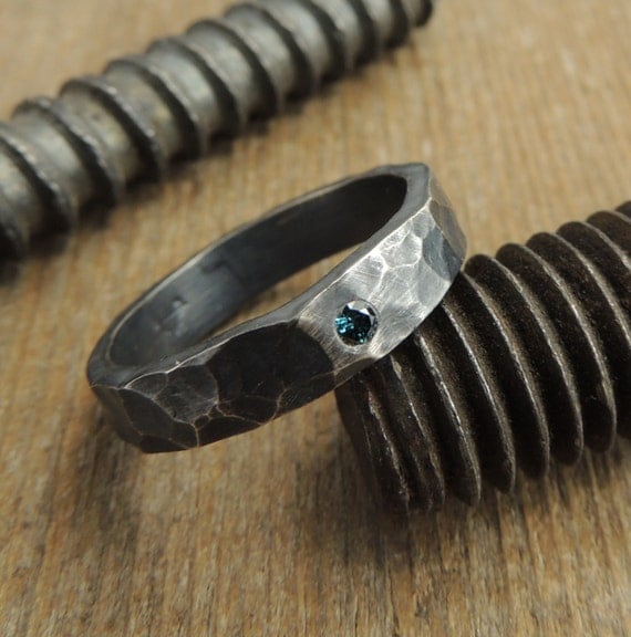 Blue Diamond Mens Wedding Band, Diamond Recycled Sterling Silver Ring ... Blue Diamond Mens Wedding Band, Diamond Recycled Sterling Silver Ring ...