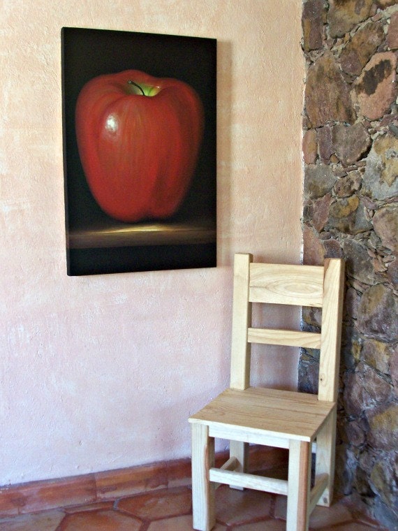Big original painting extra large red apple fruit still life  minimalism original acrylic on canvas 24" x 36" Free Shipping CIJ - MyMexicanArt