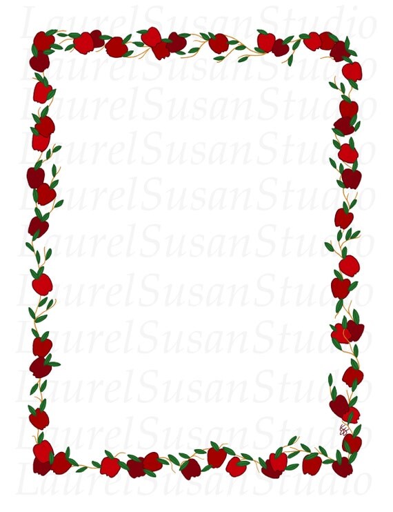 Items similar to Printable Apple Stationery, Red Apple Border, Full
