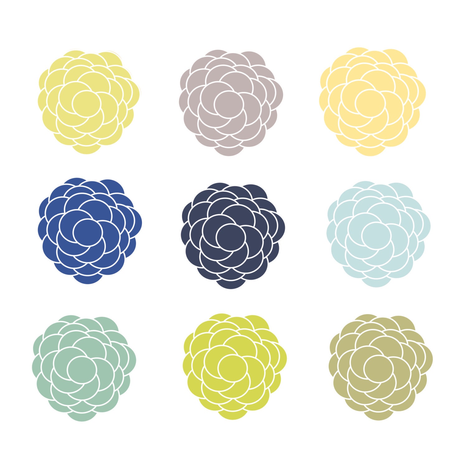 Instant Download // Digital Flower Clip Art // Blue, Green, Yellow Flowers // Nature Clipart, Wedding Flowers Il_570xn