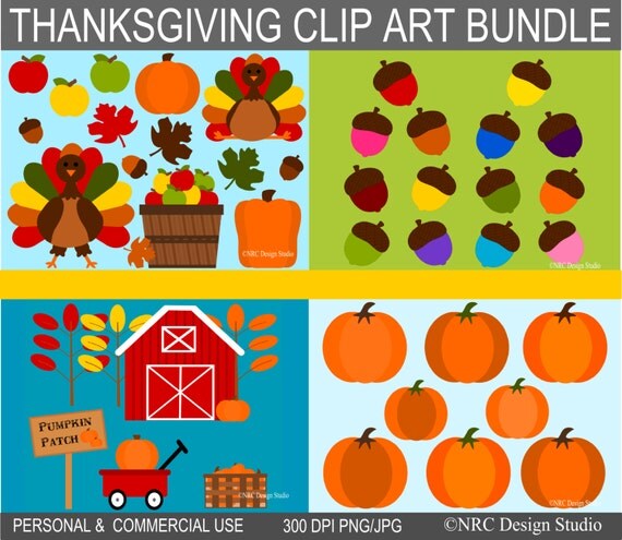 HOLIDAY SALE - Thanksgiving Clip Art Bundle Graphics - Digital Thanksgiving Clipart Il_570xn