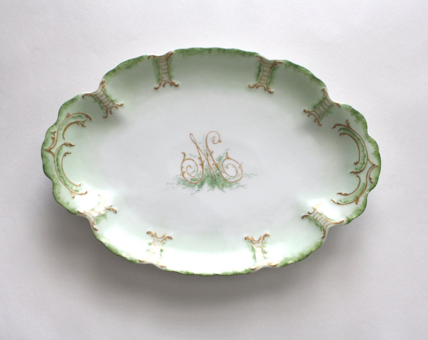 Haviland Limoges Monogrammed M Blank Green Platter ashtrygutierrez