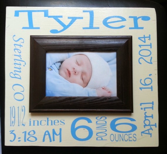 Items similar to Baby Boy Picture Frame with Birth Stats on Etsy