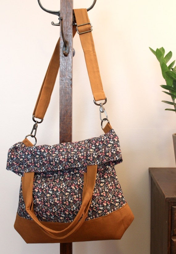 Large cross body bag canvas tote bag rust by GertrudeAndJune