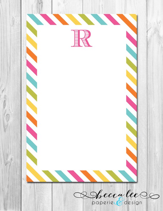 Initial Stripe Notepad - Bright Multi Color - 5.5" x 8.5" Il_570xn