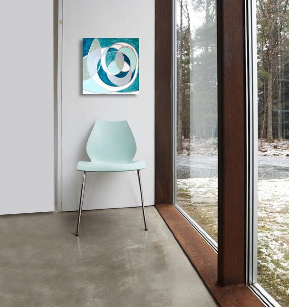 Abstract Acrylic Painting Original Fine Art 12"x12" by Linnea Heide - geometric - modern - blue silver winter - linneaheideart