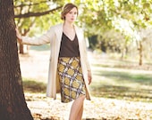Grey and Yellow Skirt - Cotton Skirt - Aline Skirt - Damask Fabric Skirt - Great for Any Season - KatePierseDesigns