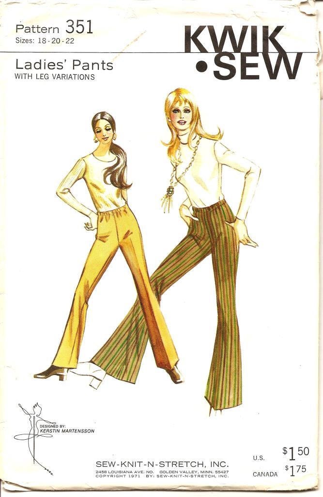 Kwik Sew 351 Bell Bottom Pants size 18-22 Uncut