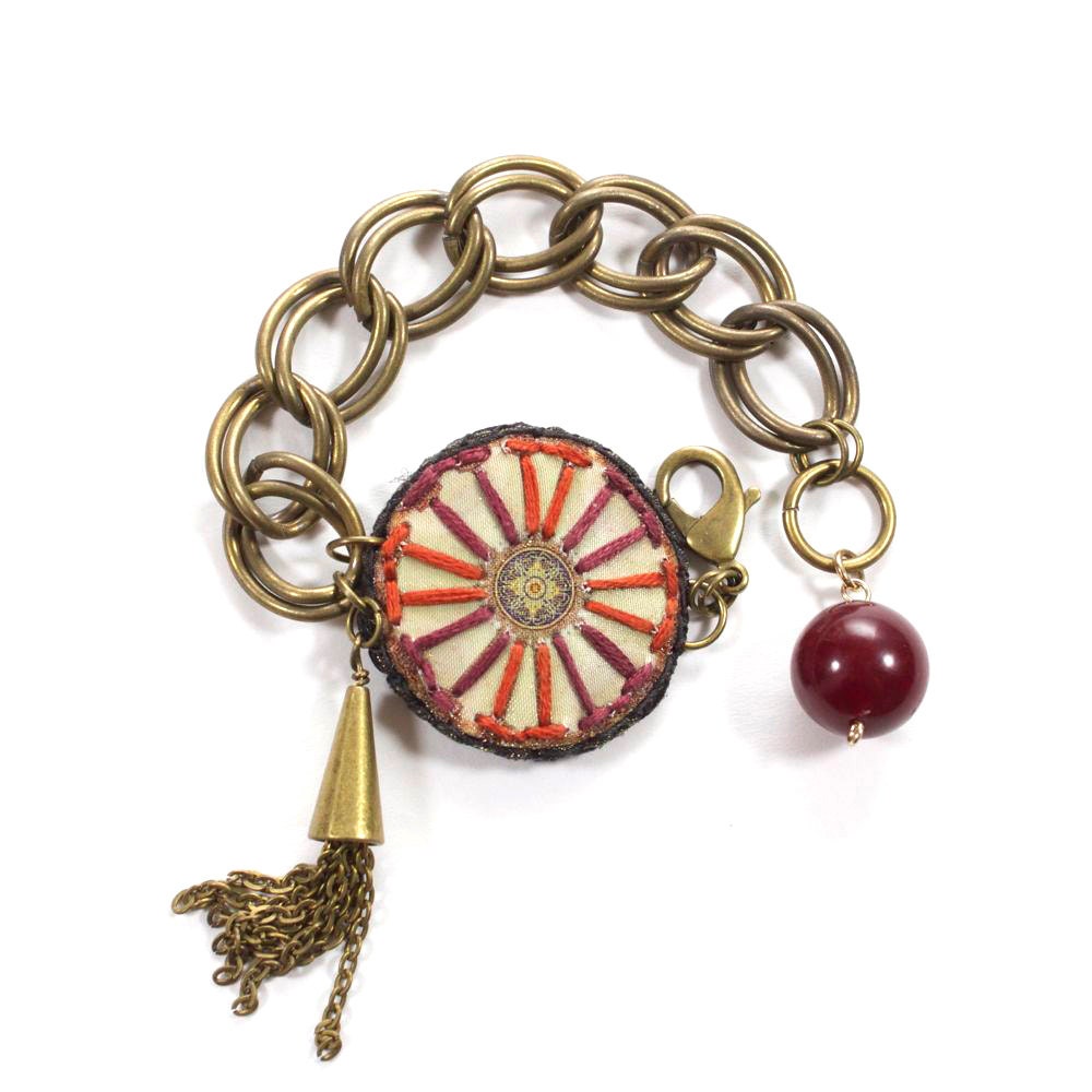 Rust and Burgundy Mandala Tassel Bracelet - Loschy Rust and Burgundy Mandala Tassel Bracelet - Loschy