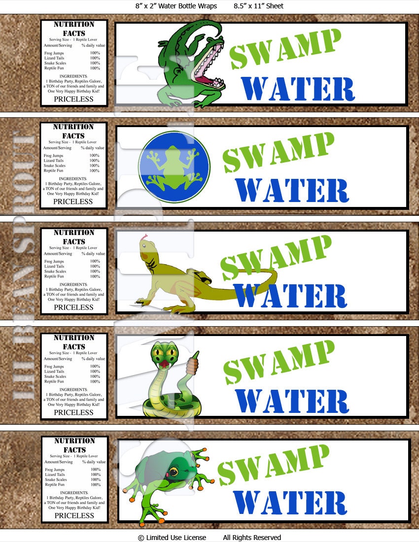 Printable Reptile Birthday Party Water Labels by lilbeansprout