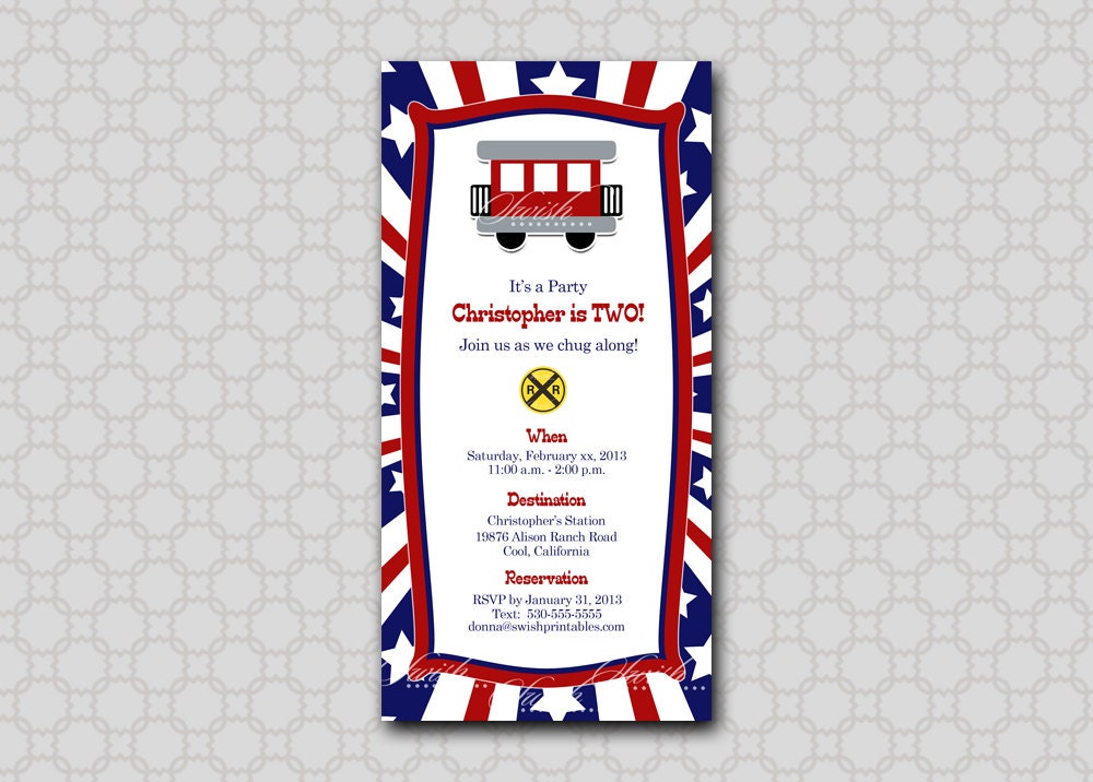 Caboose Train Birthday Invitation - Printable digital file Il_570xn