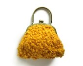Yellow Bag Purse Knitted in Cotton with Brass Handles - knitBranda