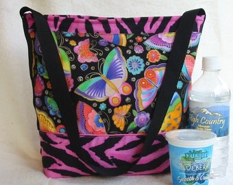 insulated lunch bags etsy on Butterfly print Insulated Lunch Bag with pink zebra OOAK ...