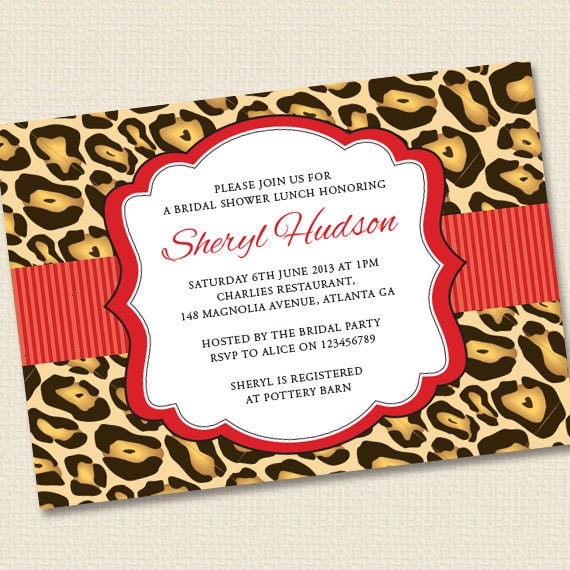 Leopard Print Label Bridal Shower Party Invitation Printable Personalized Custom (Digital File) Il_570xn