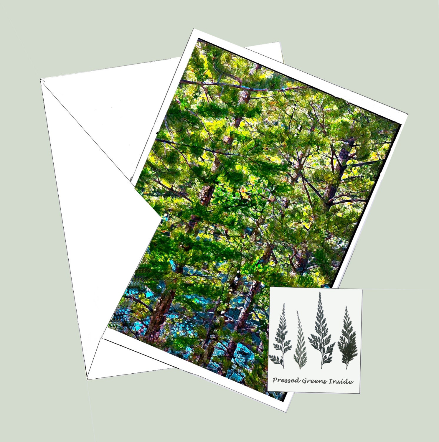Pine Trees Card, Stained Glass, Abstract Photograph