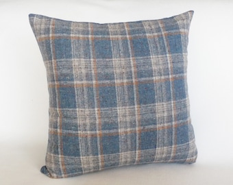Tartan Plaid Throw Pillows Blue Green White by PillowThrowDecor