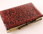 Wine Red Flower Ornament Natural Leather Book / Journal / Notebook - GILDBookbinders