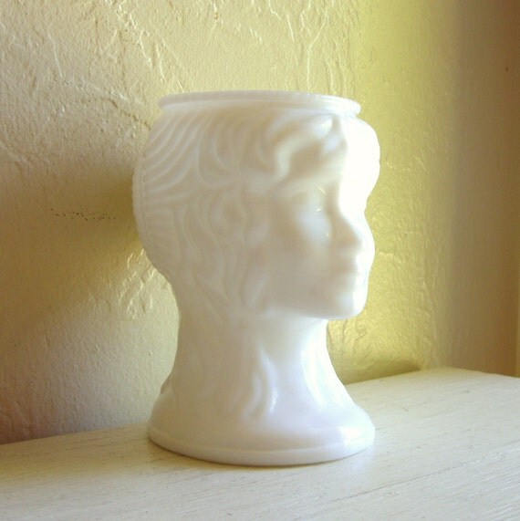 Milk Glass Vase Woman's Head Bust Female Girl Face by ShabbyNChic