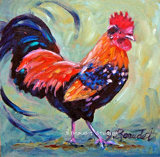 Print Of Original Oil Painting Rooster Barn By Jbeaudetstudios