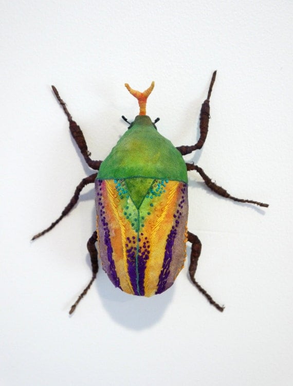 Fabric sculpture - Flanboyant flower  beetle textile art