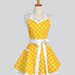 Sweetheart Retro Apron / Handmade Womens Full Kitchen Apron in Yellow and White Large Polka Dot