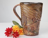 Under the Tuscan Sun, harvest time mug, in subtle, muted gold, orange, red, and olive green - Eekazookie