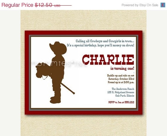 HOLIDAY SALE 10% off Little Cowboy Birthday Party Invitation - PRINTABLE Invitation Design Il_570xn