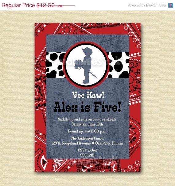 10% Off Holiday Sale Little Cowboy Bandana Birthday Party Invitation - PRINTABLE INVITATION DESIGN Il_570xn