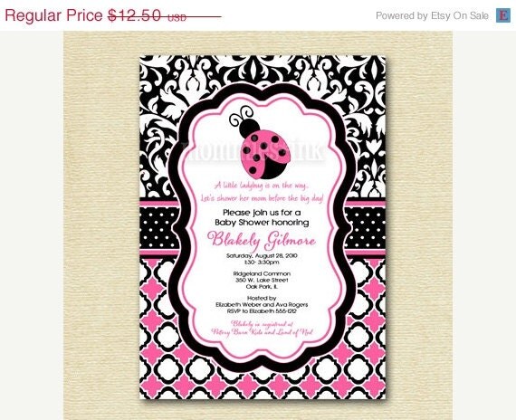 10% Off Holiday Sale Preppy Ladybug Baby Shower Invitation - Pink or Red - PRINTABLE INVITATION DESIGN Il_570xn