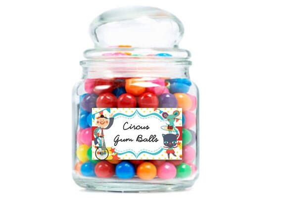 10 Blank Stickers, Place Cards, Food Label, Name Tags, Birthday, Circus, Big Top, Clowns, Balloons, Red, Blue Il_570xn
