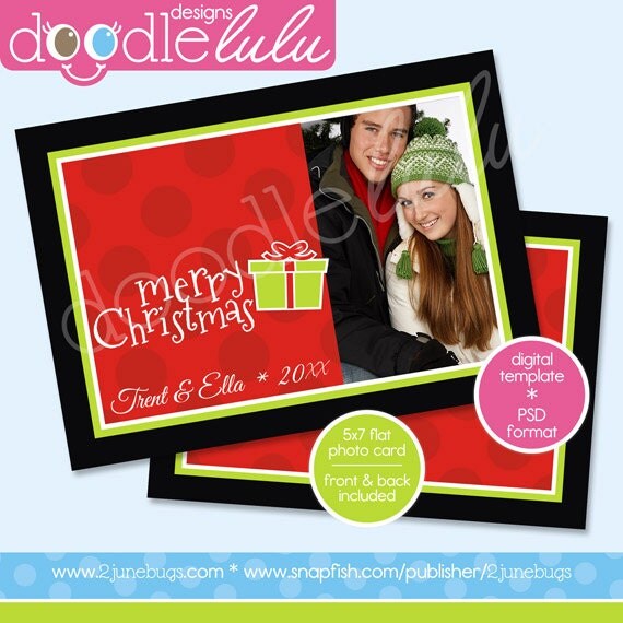 INSTANT DOWNLOAD Digital Printable 5x7 Red & Black Merry Christmas Holiday Photo Card Template (Photoshop) PSD by Doodlelulu 2 june bugs Il_570xn