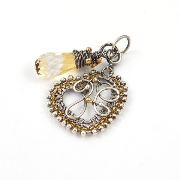 Wire wrap pendant, Valentine's Day, heart pendant, sterling silver jewelry,  yellow gold pendant, gemstone jewelry - MadeBySunflower