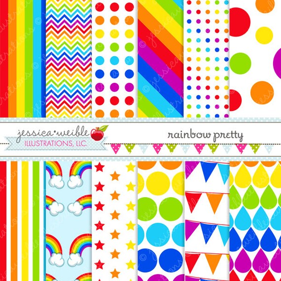 Rainbow Pretty Cute Digital Papers for Commercial or Personal Use, Rainbow Patterns, Rainbow Backgrounds Il_570xn