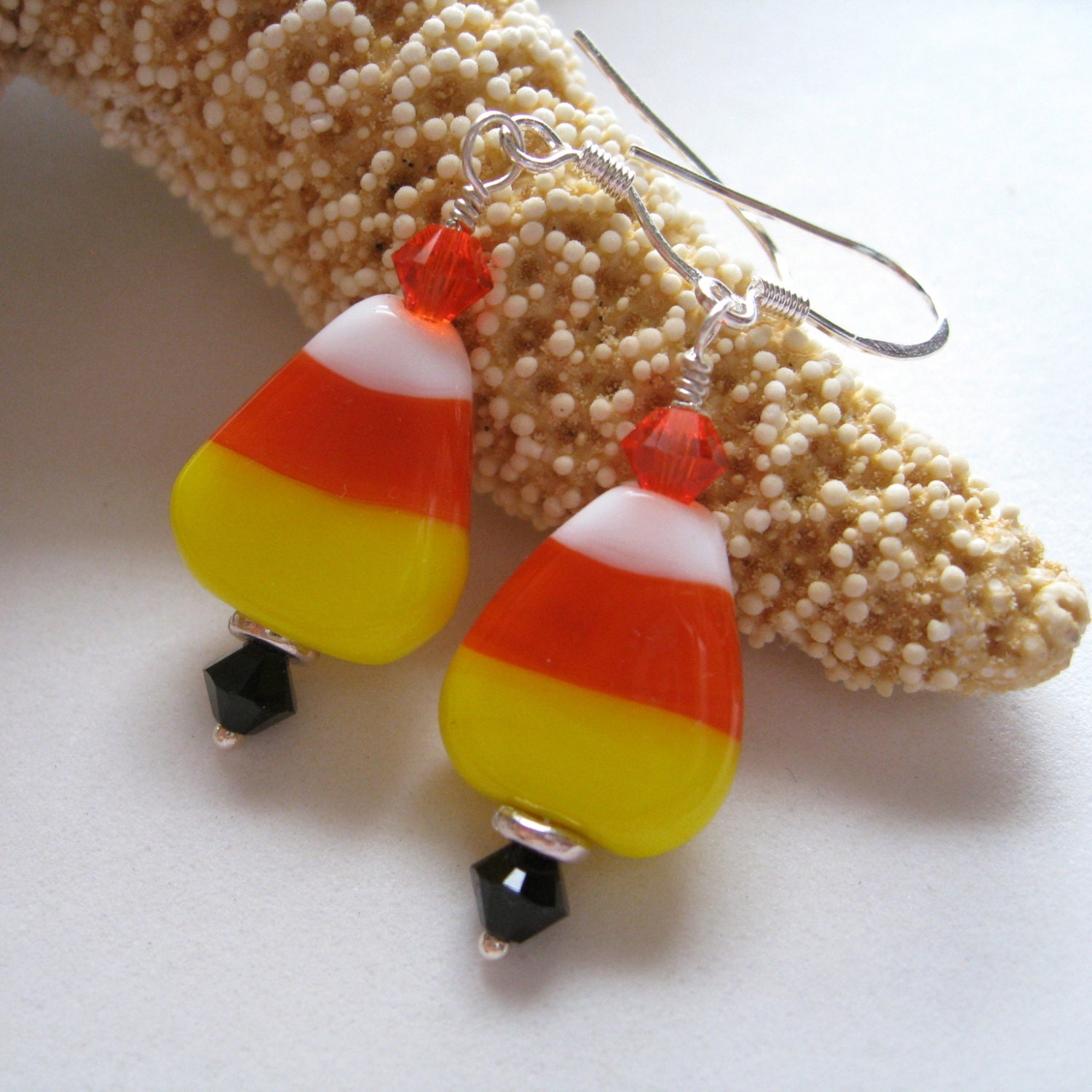 Sweet Candy Corn Lampwork Earrings by maineladybug on Etsy