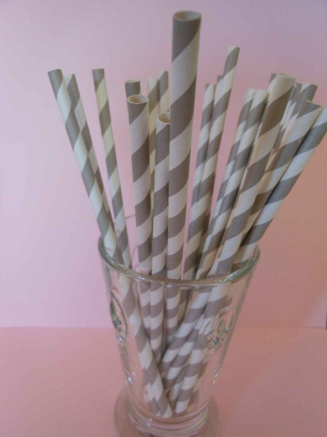 Grey and White Striped Retro Straws- Qty-25 Il_570xn