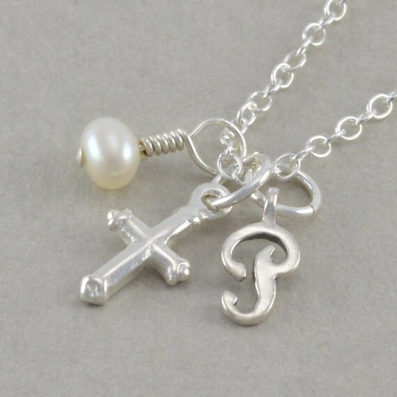 Tiny Cross Necklace Sterling Silver Baby by SixSistersBeadworks