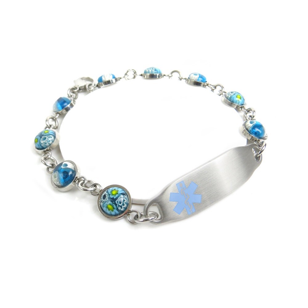 Womens Medical Alert Bracelet Engraved Blue by MyIdentityDoctor