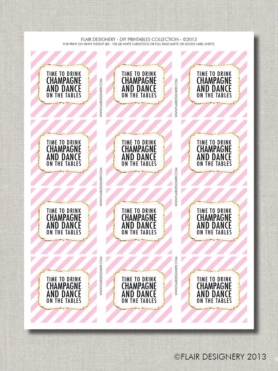 Drink Champagne and Dance Mini-Champagne or Wine Bottle Labels by Flair Designery Il_570xn