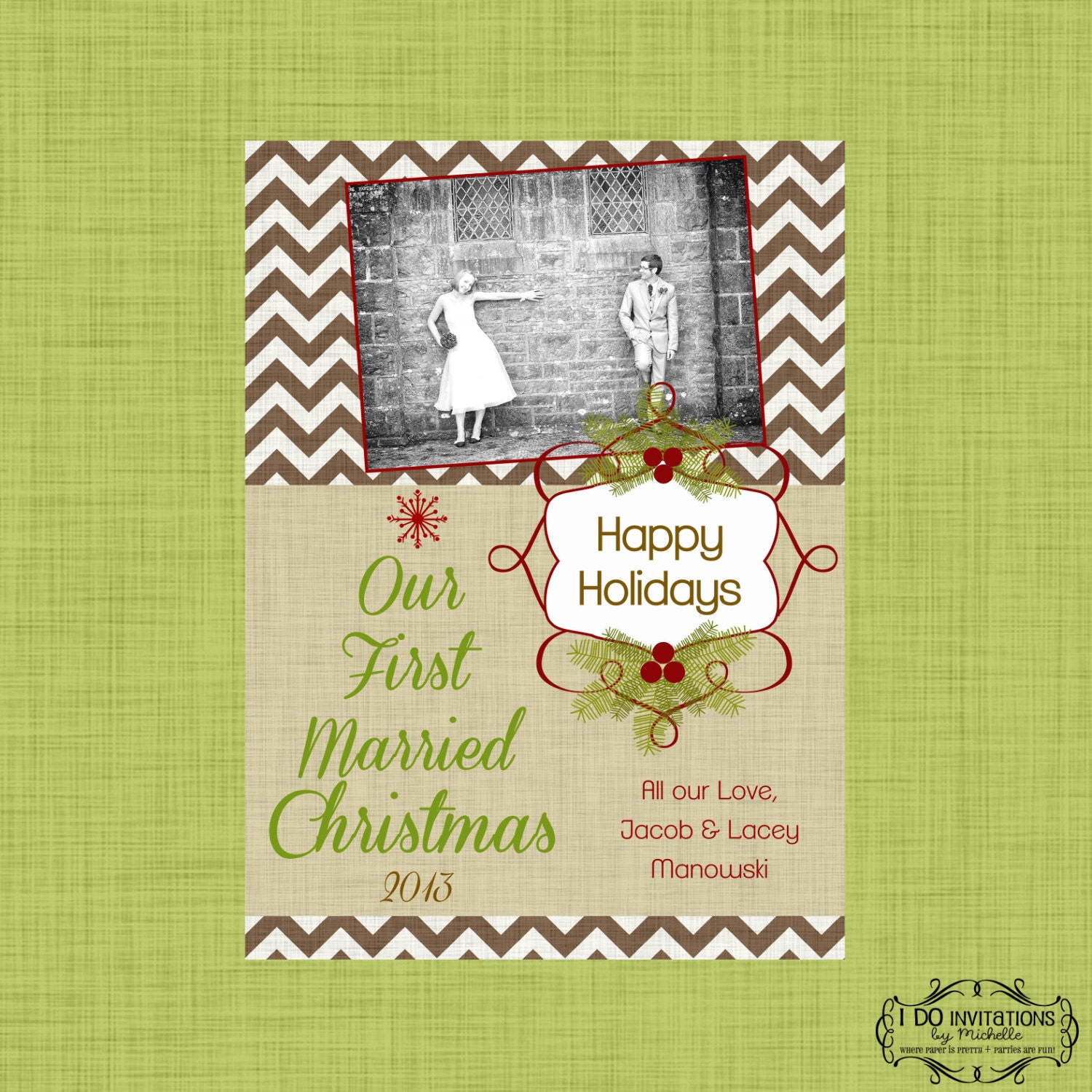 Our First Married Christmas Newlywed Holiday Photo Card - Digital File Il_570xn