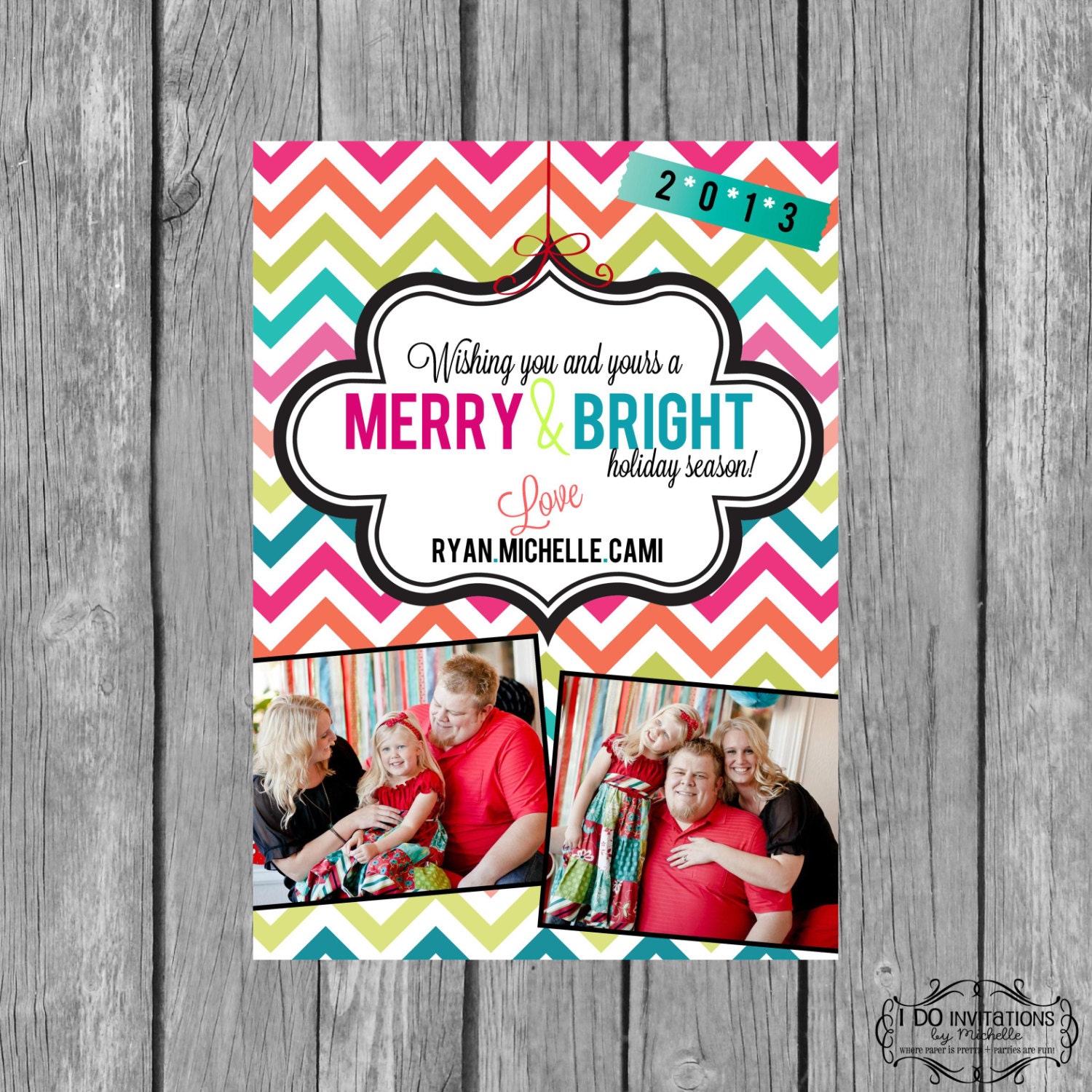 Merry & Bright Holiday Photo Card - Digital File Il_570xn