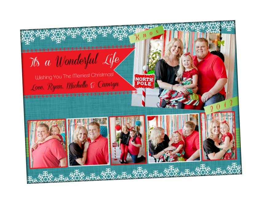 Modern Red & Aqua Holiday Photo Card - It's a Wonderful Life - Digital File Il_570xn