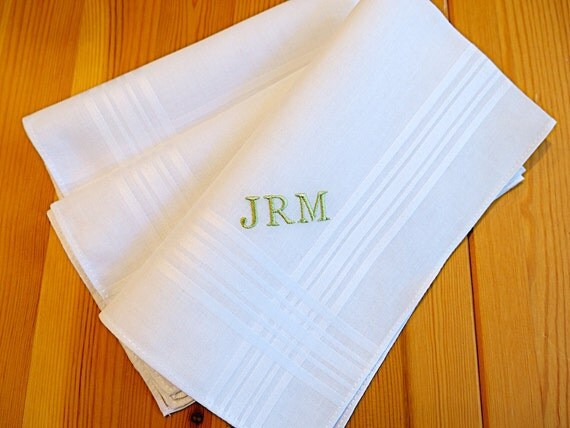Set of 3 Fine Cotton Mens Monogrammed Handkerchiefs by linenwhites