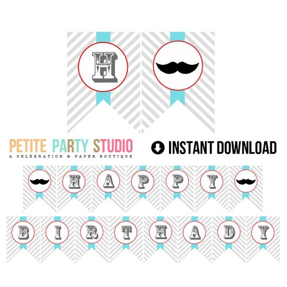 INSTANT DOWNLOAD - Little Man Birthday Party "Happy Birthday" Banner - Petite Party Studio Il_570xn