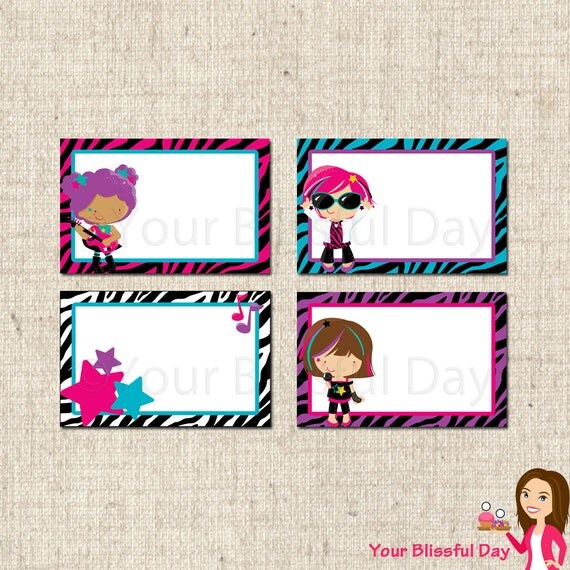 PRINTABLE Girl Rock Star Party Label Tents Il_570xn