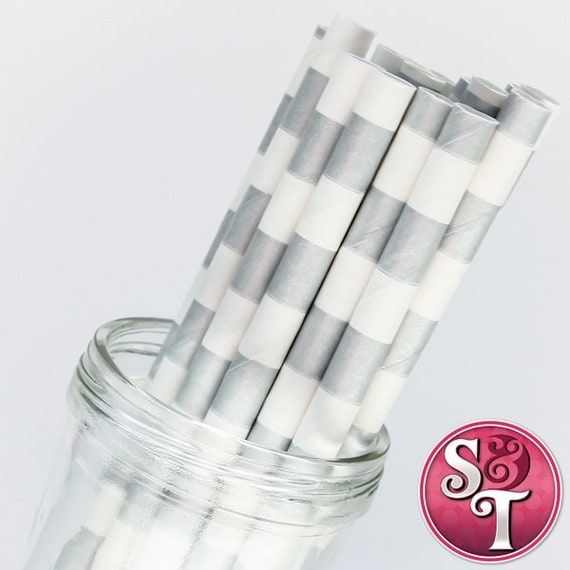 Rugby Stripe Silver Metallic Party Paper Straws - Cake Pop Sticks - Pixie Sticks - Qty 25 Il_570xn