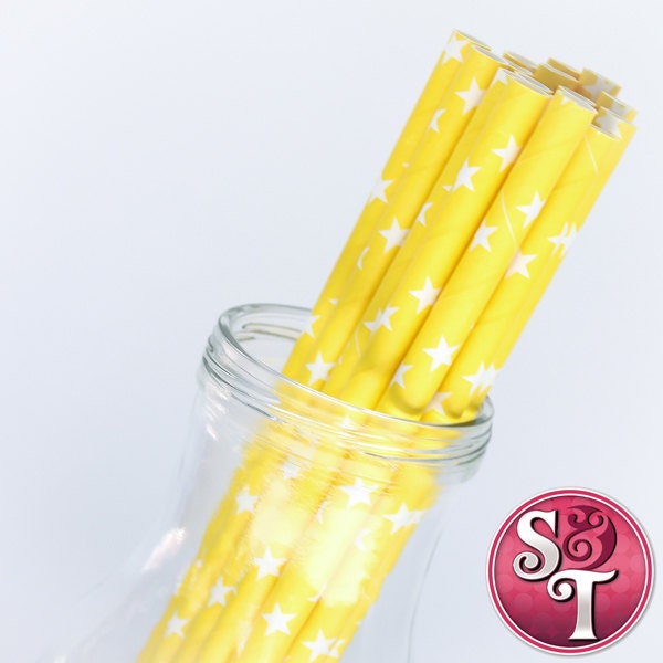 Star Yellow/White Party Paper Straws - Cake Pop Sticks - Pixie Sticks - Qty 25 Il_570xn
