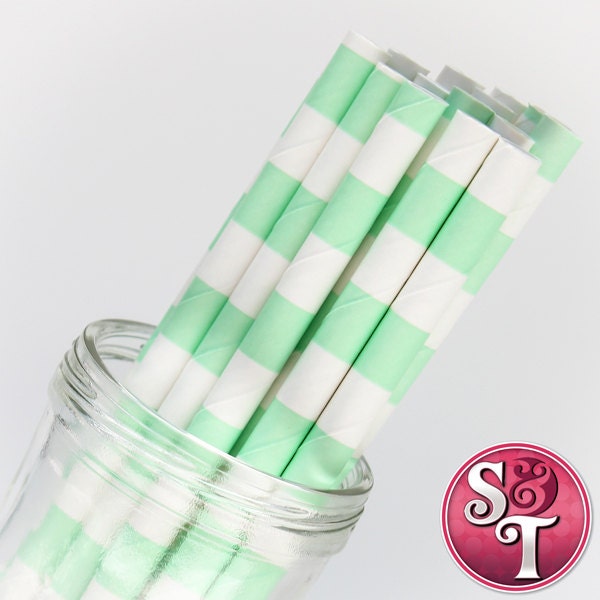 Rugby Stripe Mint Green Party Paper Straws - Cake Pop Sticks - Pixie Sticks - Qty 25 Il_570xn