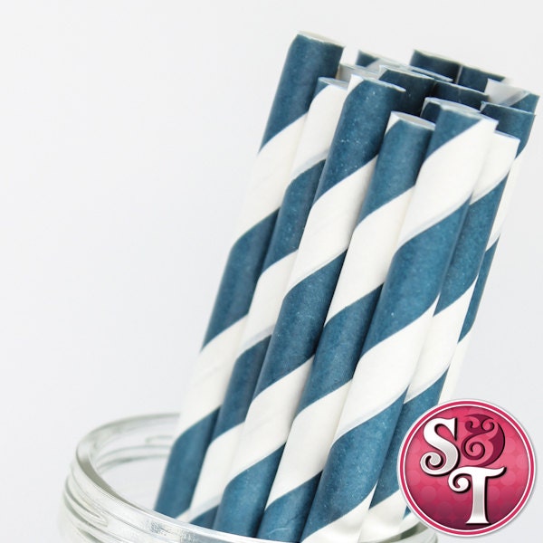 Stripe Navy Blue Party Paper Straws - Cake Pop Sticks - Pixie Sticks - Qty 25 Il_570xn